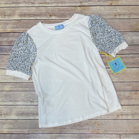 CeCe Blouse Bundle 3 Tops Green Blue White Floral Short Sleeve size small - Picture 3 of 11